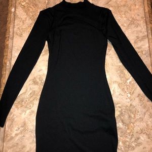 black high neck dress with cut out